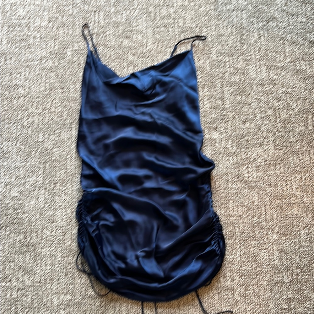 Elegant Navy Satin Slip Dress